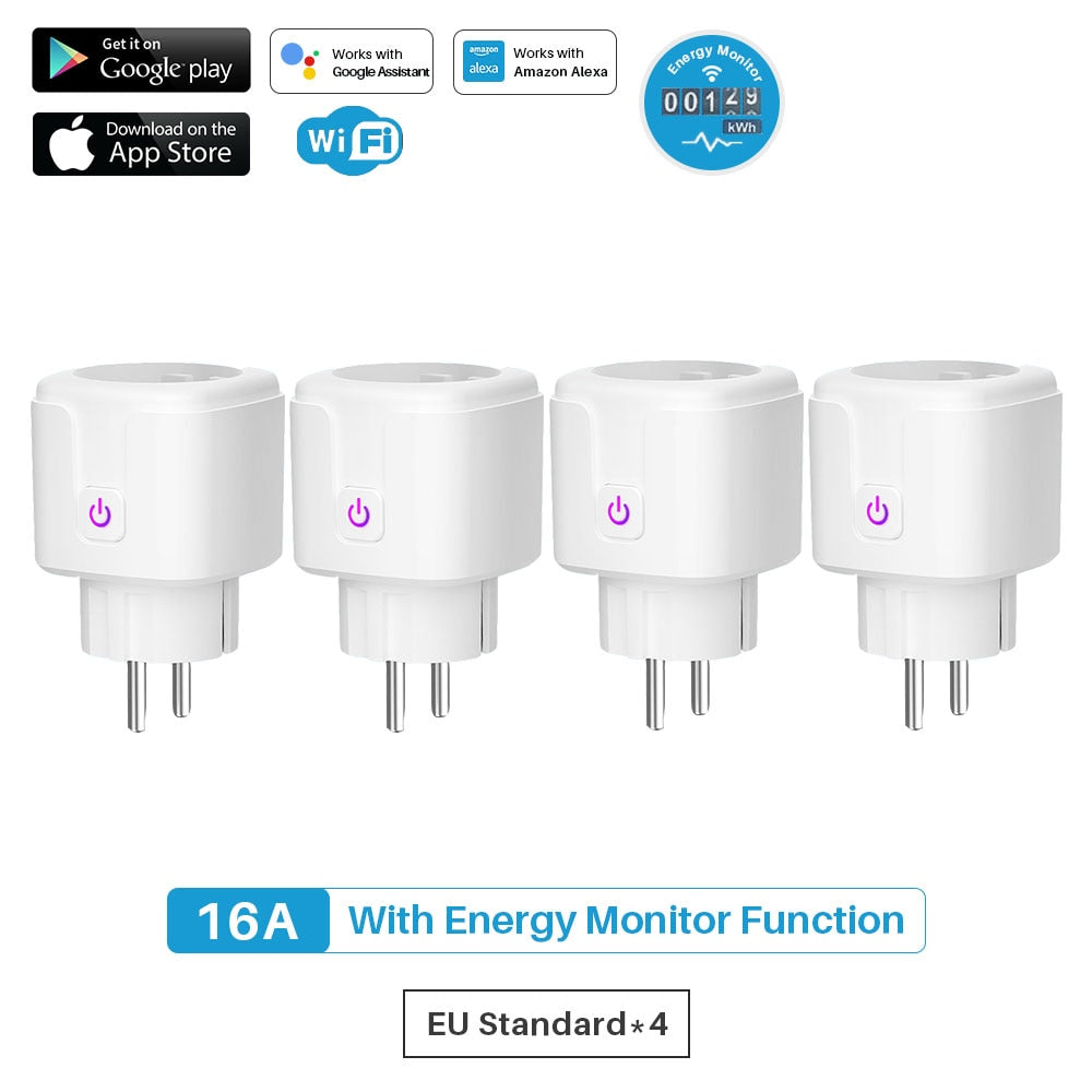 Enchufe Inteligente con WiFi, Monitor de potencia de 16A.  Control por voz asistente de Google, Alexa, Yandex y aplicación móvil Tuya SmartLife.