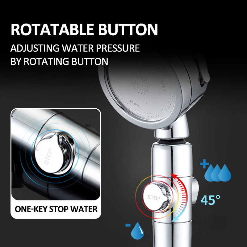 AquaPresión: Tu cabezal de ducha de alta presión y bajo consumo de agua con 3 modos de uso, botón de parada y filtrado.
