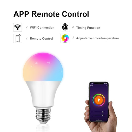 SmartLED: Bombilla Inteligente RGB E27 12w/15w con Control de Voz google home, alexa y aplicación Móvil