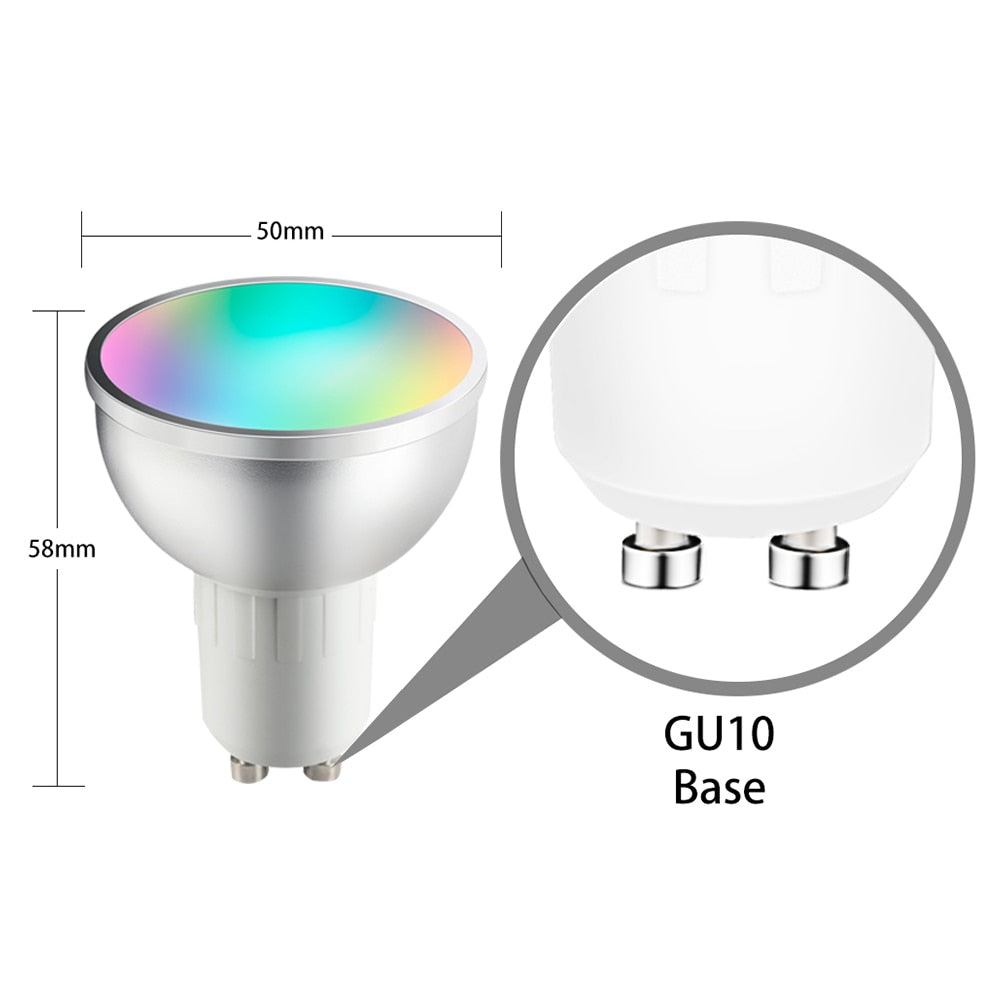 Bombilla Foco GU10 Inteligente RGB WiFi 5W regulable. funciona con alexa o google home y aplicación móvil mediante wifi.