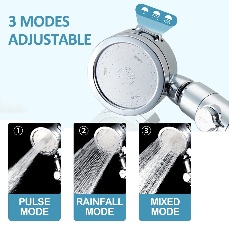 AquaPresión: Tu cabezal de ducha de alta presión y bajo consumo de agua con 3 modos de uso, botón de parada y filtrado.