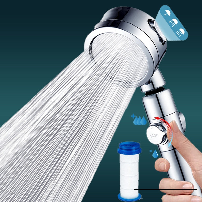 AquaPresión: Tu cabezal de ducha de alta presión y bajo consumo de agua con 3 modos de uso, botón de parada y filtrado.
