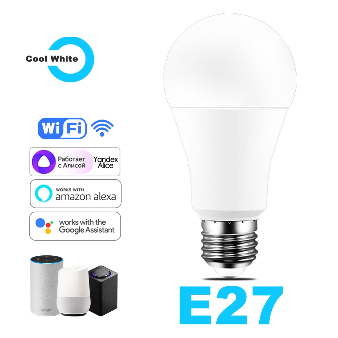 Bombilla LED inteligente: 15W RGB WiFi y control de voz compatible con Alexa y Google Home. E27 y  B22.