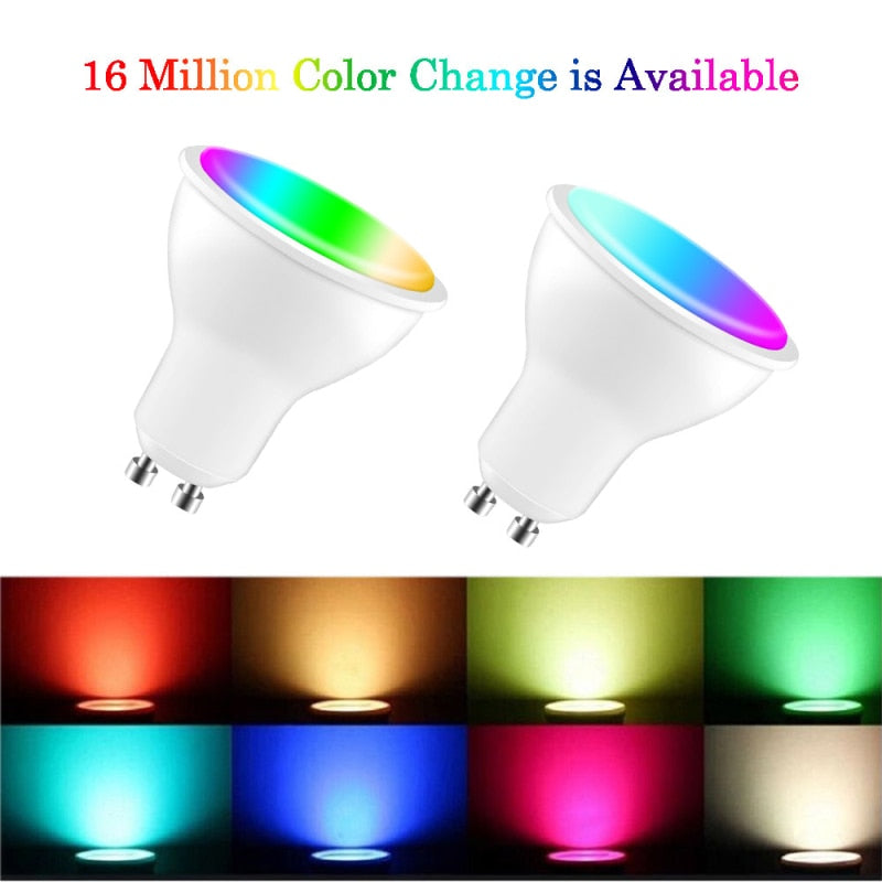 Foco LED WiFi GU10 regulable RGB con control por voz, aplicación y ahorro energético
