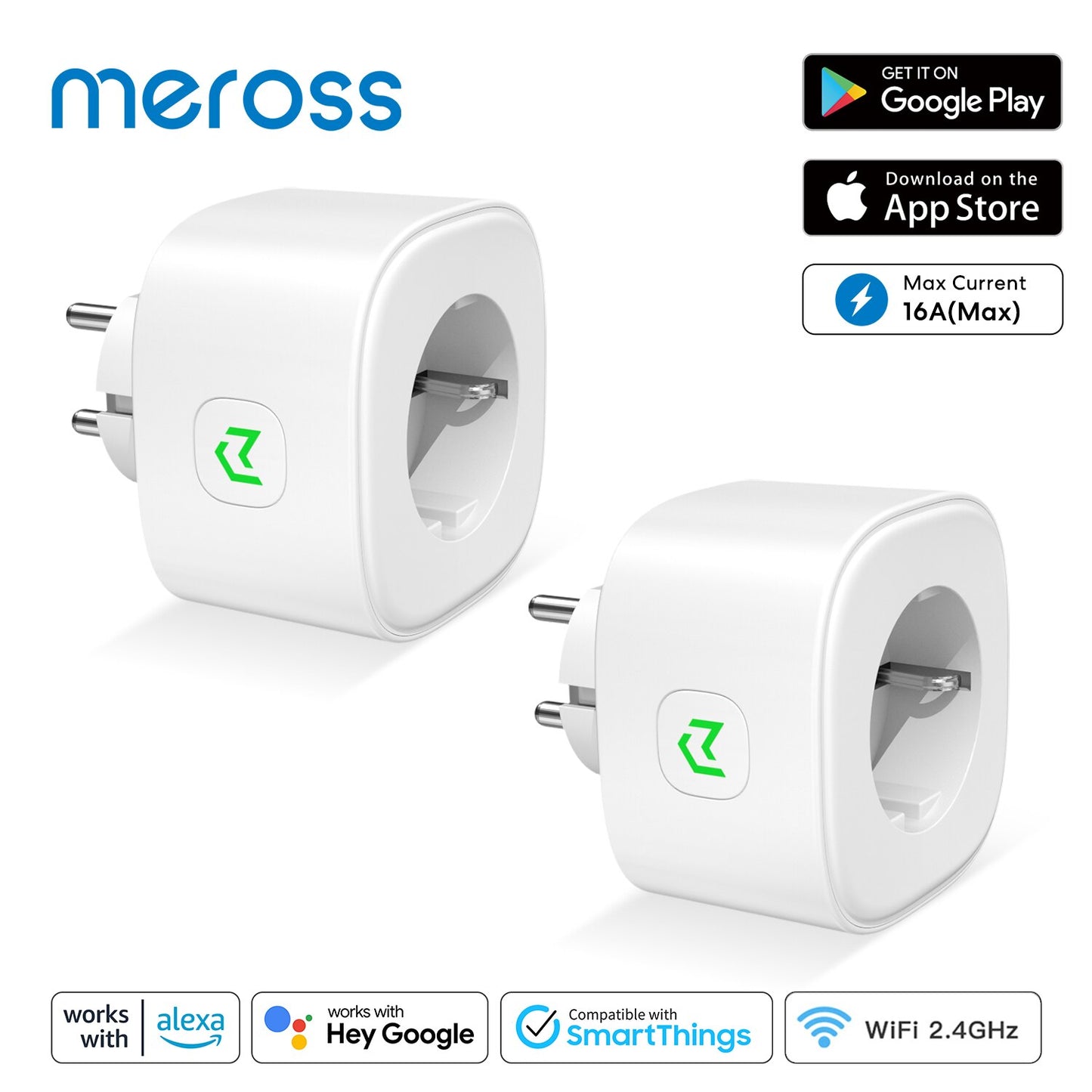 Enchufe inteligente con función de monitoreo de energía y programación de encendido y apagado 16A Wifi funciona con Alexa Google Assistant SmartThings y app meross.