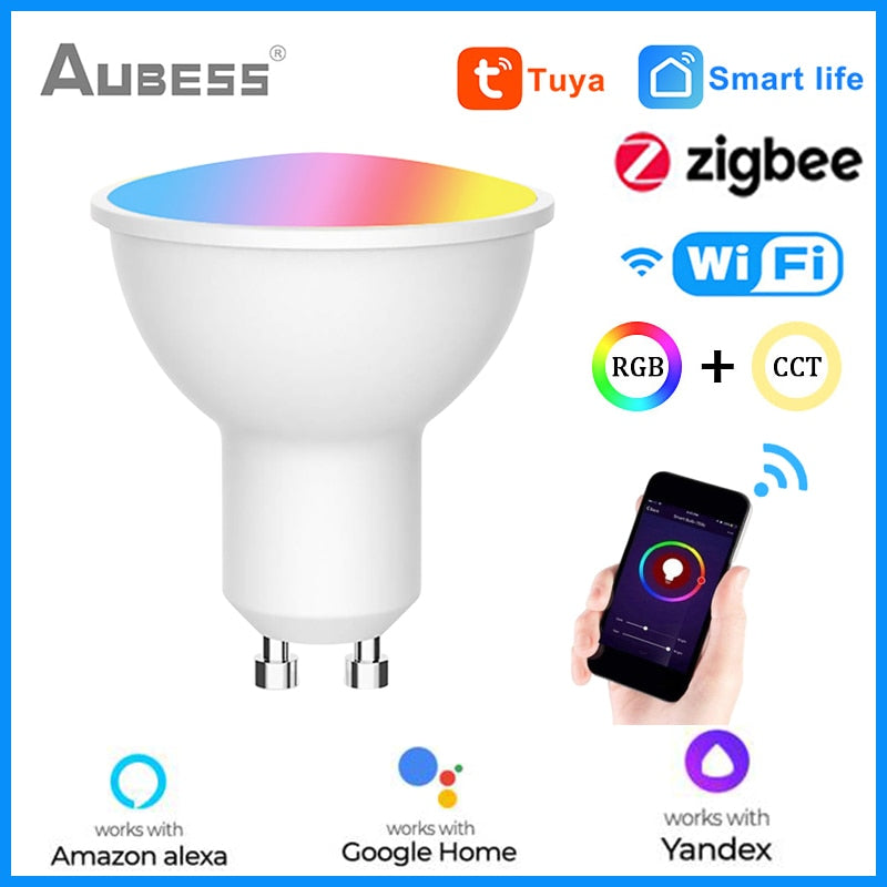 Foco LED WiFi GU10 regulable RGB con control por voz, aplicación y ahorro energético