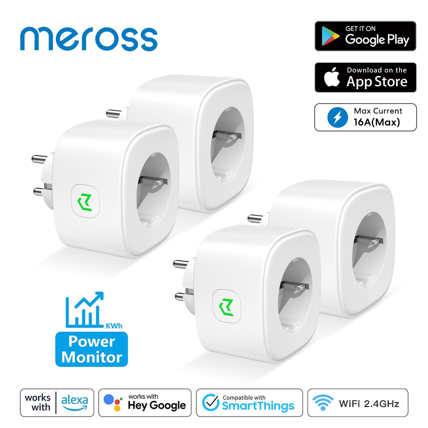 Enchufe inteligente con función de monitoreo de energía y programación de encendido y apagado 16A Wifi funciona con Alexa Google Assistant SmartThings y app meross.