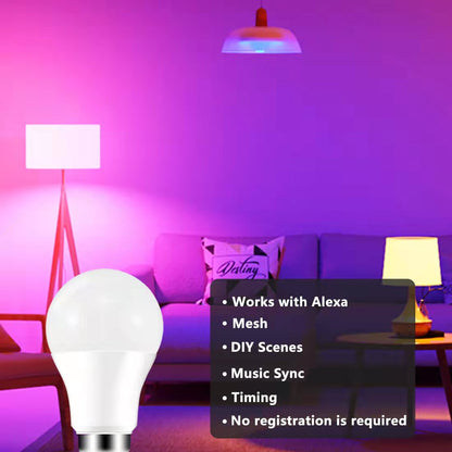 Bombilla LED inteligente RGB ahorro de energía, compatible con Alexa y app - Base E27 y B22, 10w y 18w ,control por bluetooth.