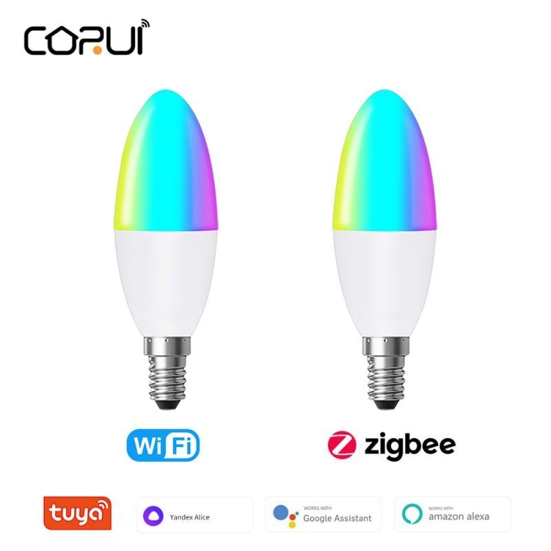 Bombilla LED inteligente tipo vela E14 RGB compatible con Alexa y Google Home y app Tuya.