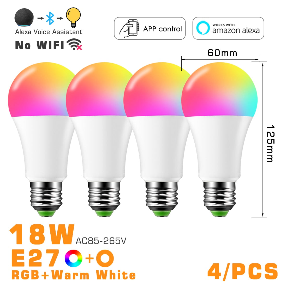 Bombilla LED inteligente RGB ahorro de energía, compatible con Alexa y app - Base E27 y B22, 10w y 18w ,control por bluetooth.