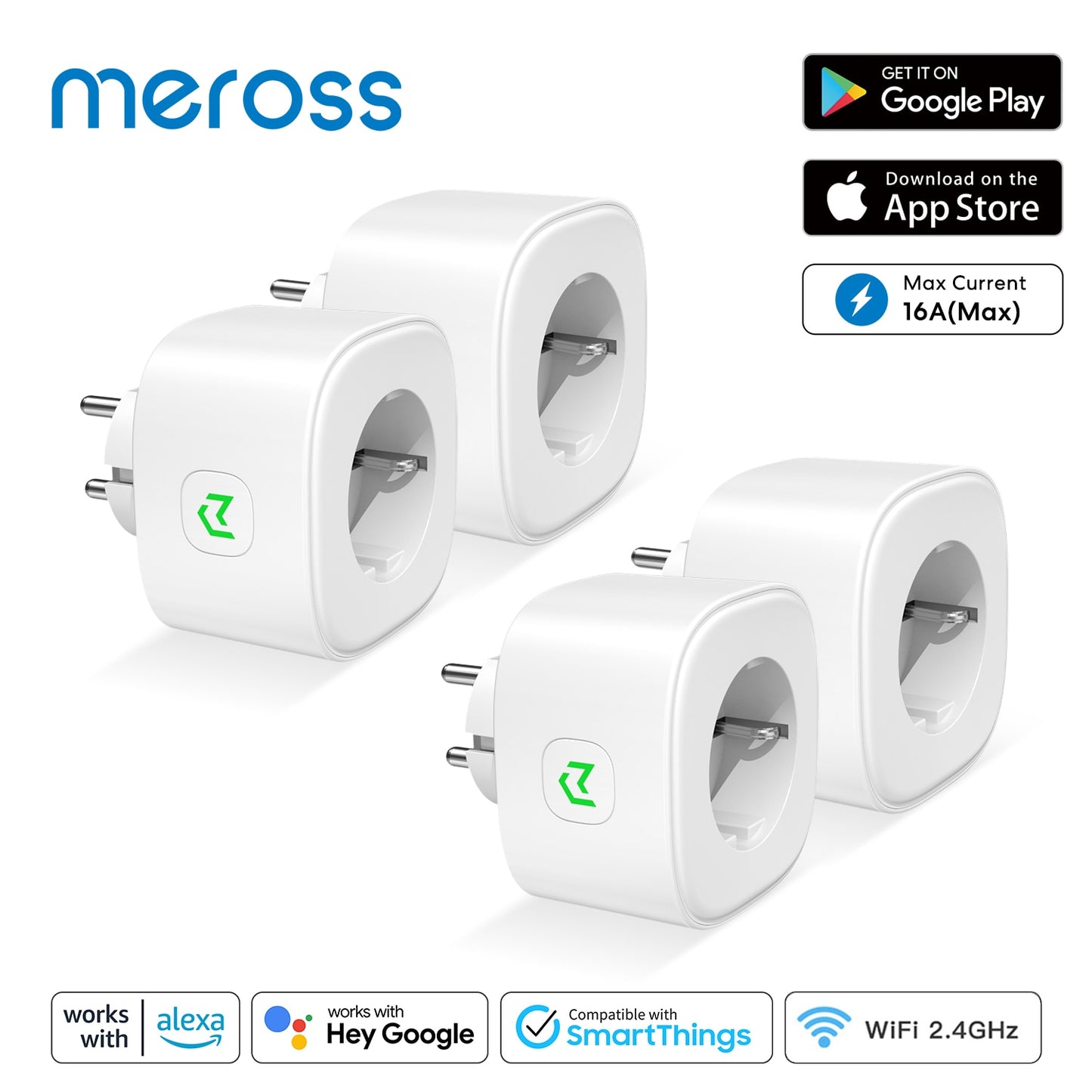 Enchufe inteligente con función de monitoreo de energía y programación de encendido y apagado 16A Wifi funciona con Alexa Google Assistant SmartThings y app meross.