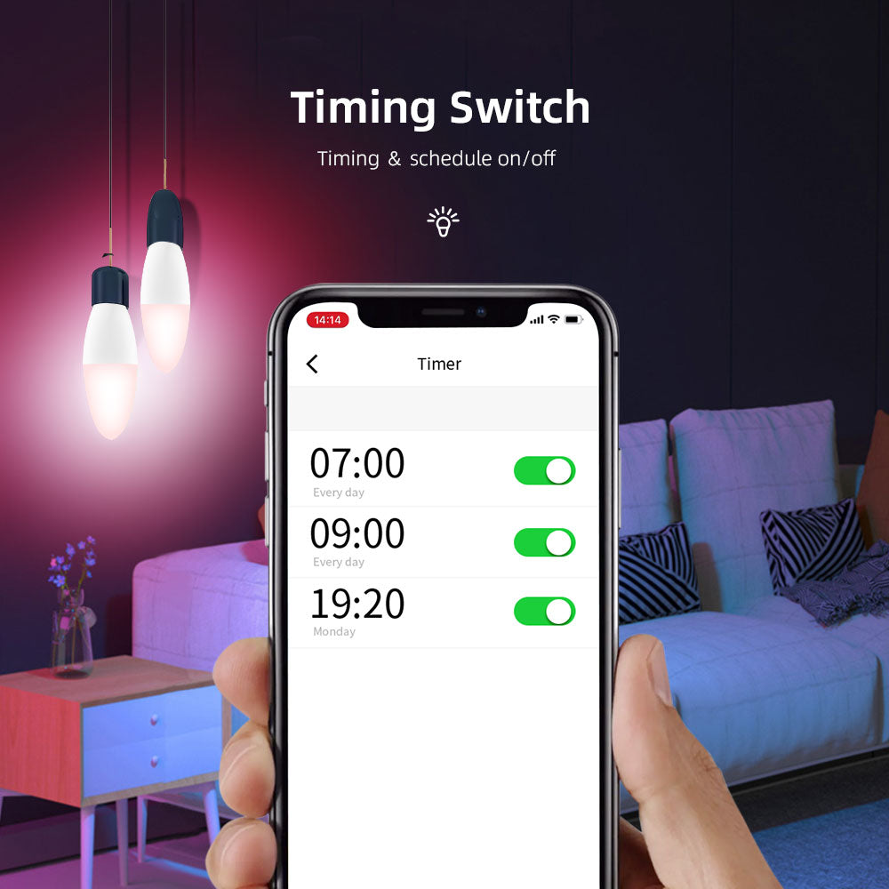 Bombilla LED inteligente tipo vela E14 RGB compatible con Alexa y Google Home y app Tuya.