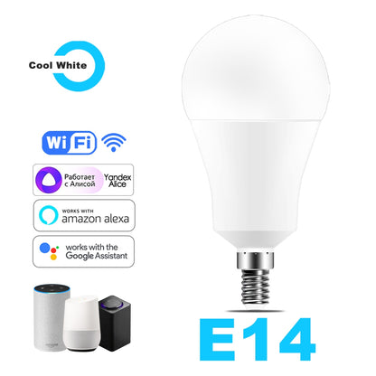 Bombilla LED inteligente: 15W RGB WiFi y control de voz compatible con Alexa y Google Home. E27 y  B22.