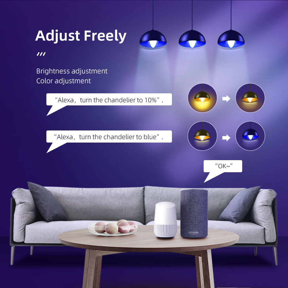 Bombilla LED inteligente tipo vela E14 RGB compatible con Alexa y Google Home y app Tuya.