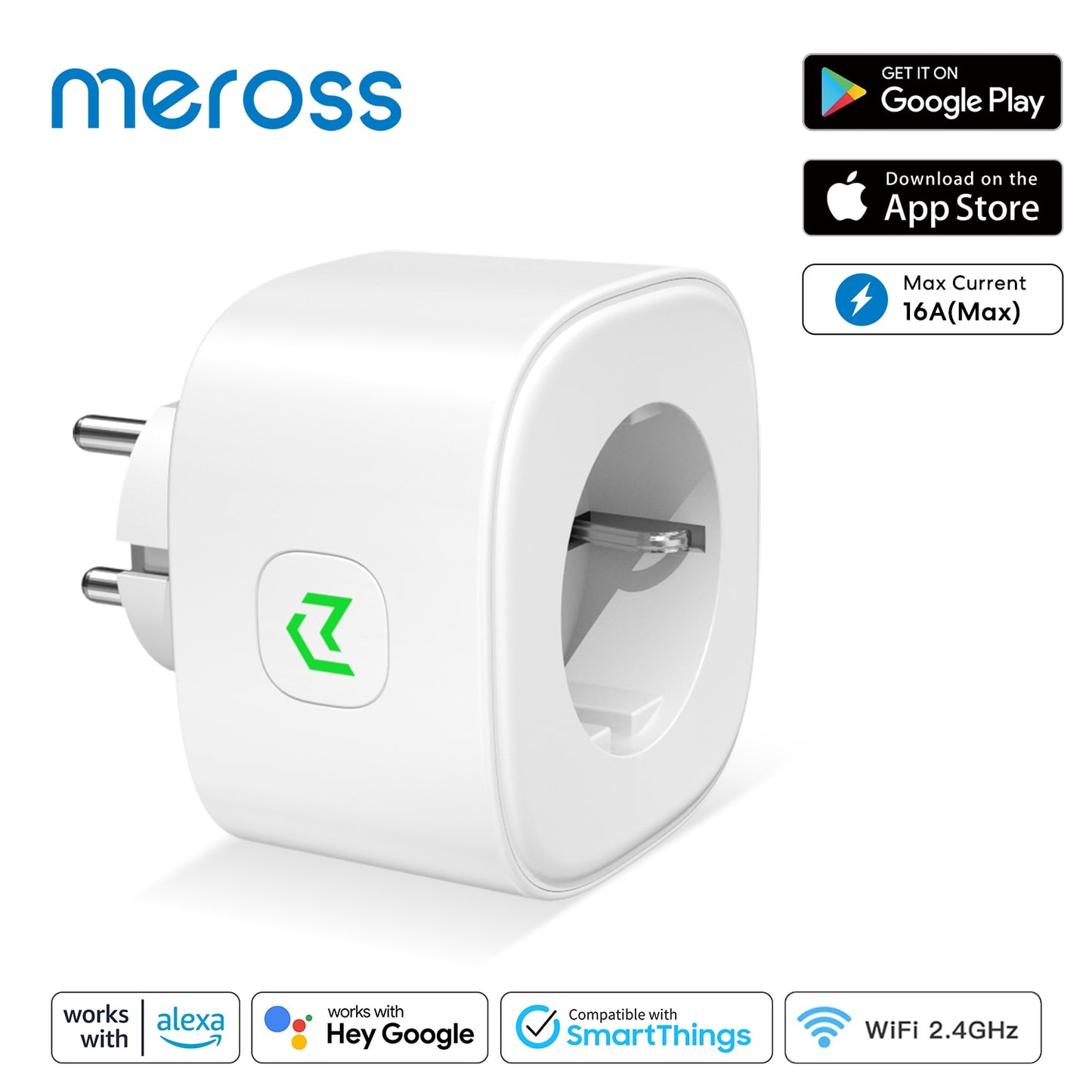 Enchufe inteligente con función de monitoreo de energía y programación de encendido y apagado 16A Wifi funciona con Alexa Google Assistant SmartThings y app meross.