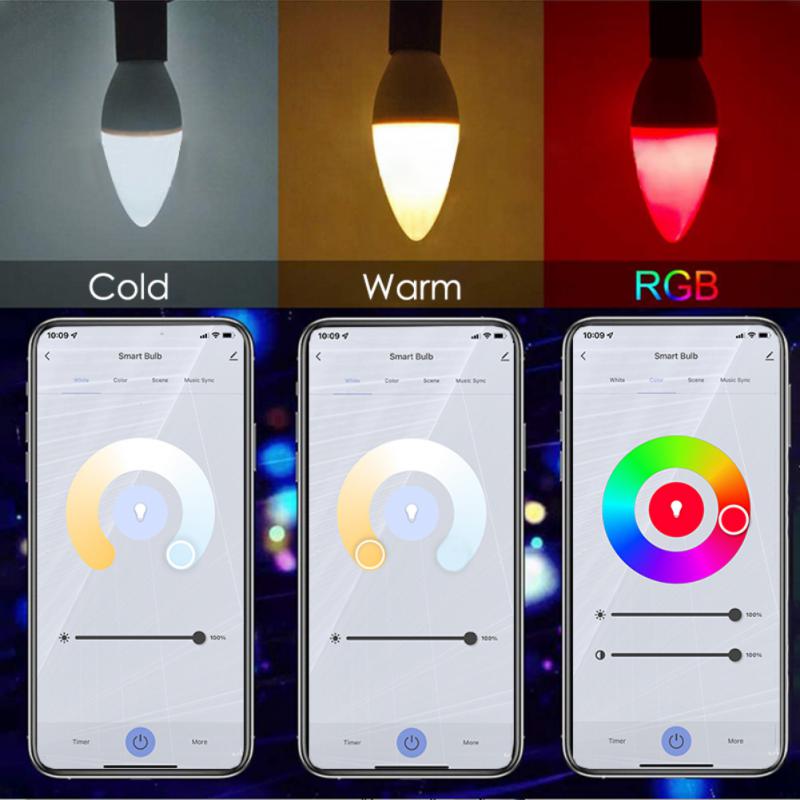 Bombilla de vela LED inteligente de ahorro energético: RGB,  E14 , aplicación SmartLife y asistentes de voz alexa y google home vía wifi o bluetooth.