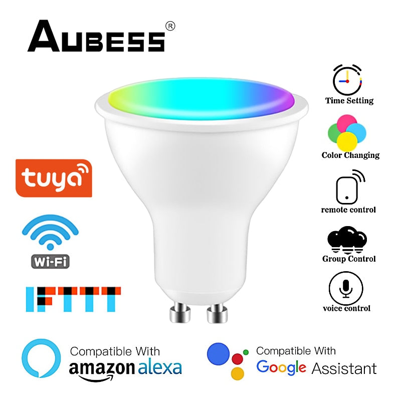 Foco LED WiFi GU10 regulable RGB con control por voz, aplicación y ahorro energético