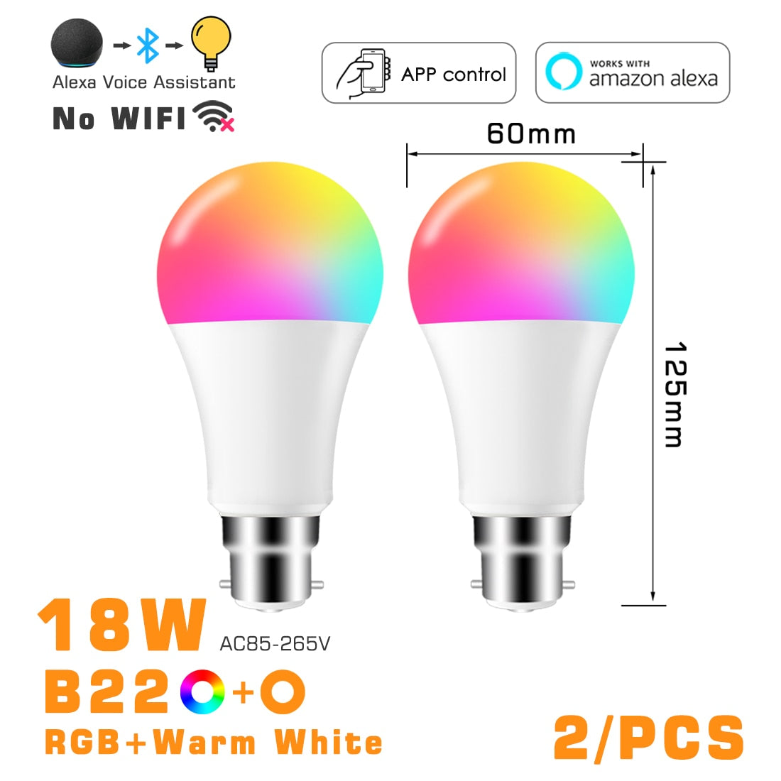 Bombilla LED inteligente RGB ahorro de energía, compatible con Alexa y app - Base E27 y B22, 10w y 18w ,control por bluetooth.