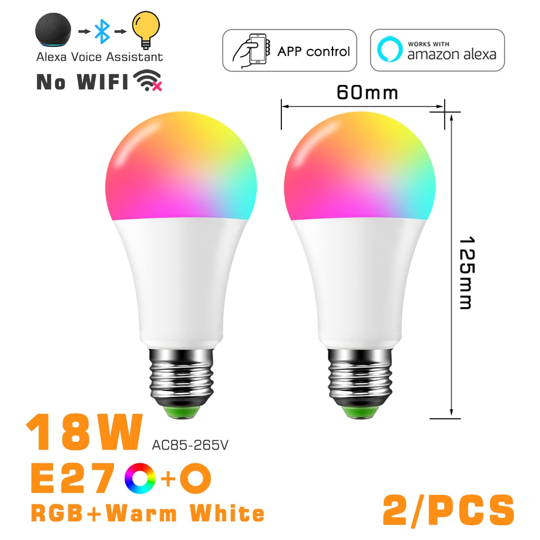 Bombilla LED inteligente RGB ahorro de energía, compatible con Alexa y app - Base E27 y B22, 10w y 18w ,control por bluetooth.