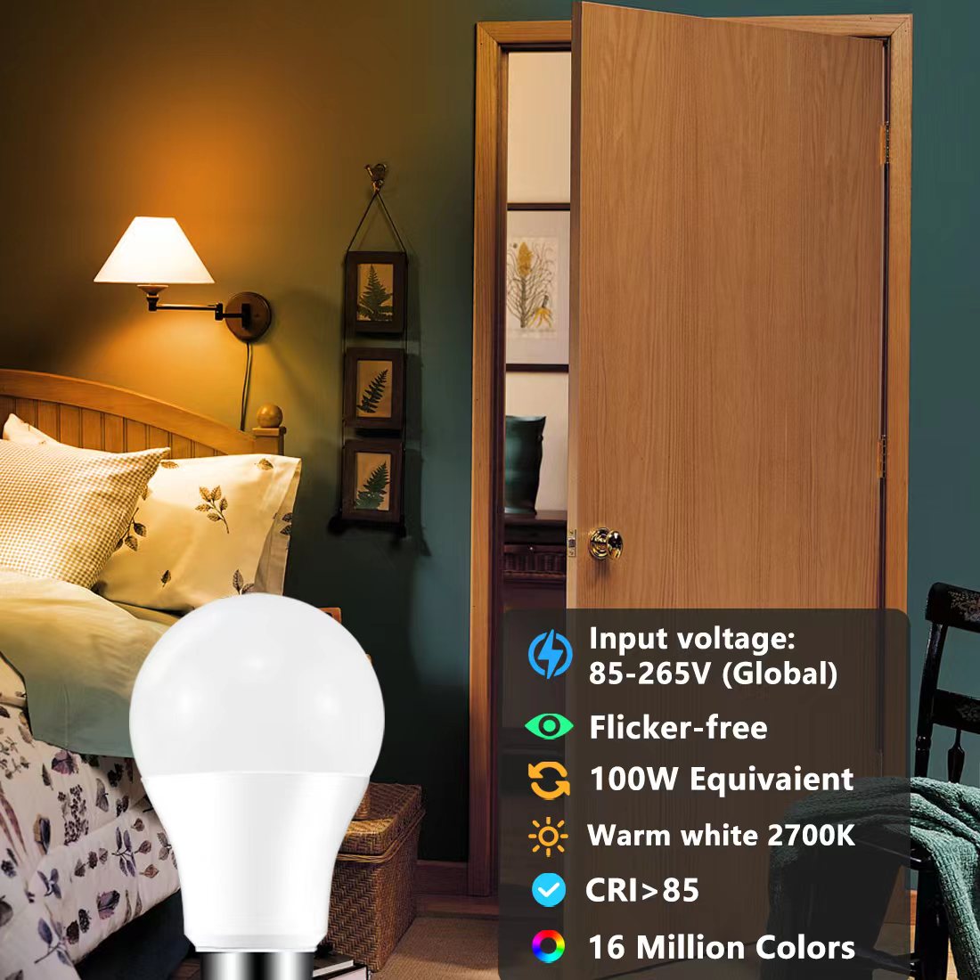 Bombilla LED inteligente RGB ahorro de energía, compatible con Alexa y app - Base E27 y B22, 10w y 18w ,control por bluetooth.