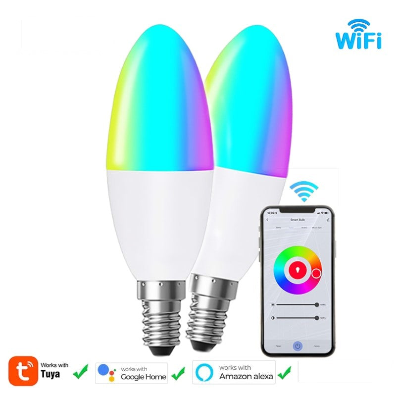 Bombilla de vela LED inteligente de ahorro energético: RGB, E14 , aplicación SmartLife y asistentes de voz alexa y google home vía wifi o bluetooth.