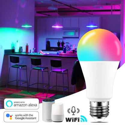 Bombilla LED inteligente: 15W RGB WiFi y control de voz compatible con Alexa y Google Home. E27 y  B22.