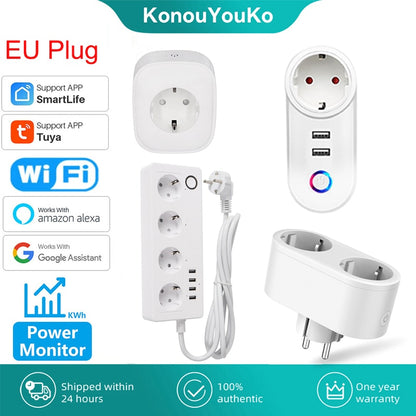 PowerControl SmartPlug: Enchufe inteligente programable con control de energía, control por voz y temporizador. Funciona con Alexa y Google home y app Tuya mediante Wifi.