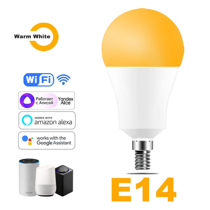 Bombilla LED inteligente: 15W RGB WiFi y control de voz compatible con Alexa y Google Home. E27 y  B22.