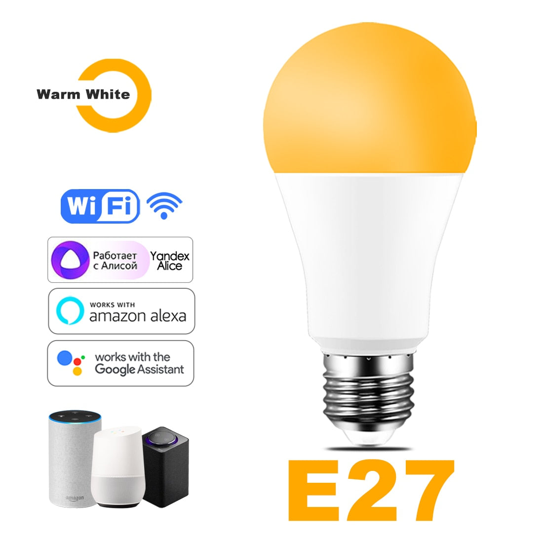 Bombilla LED inteligente: 15W RGB WiFi y control de voz compatible con Alexa y Google Home. E27 y  B22.