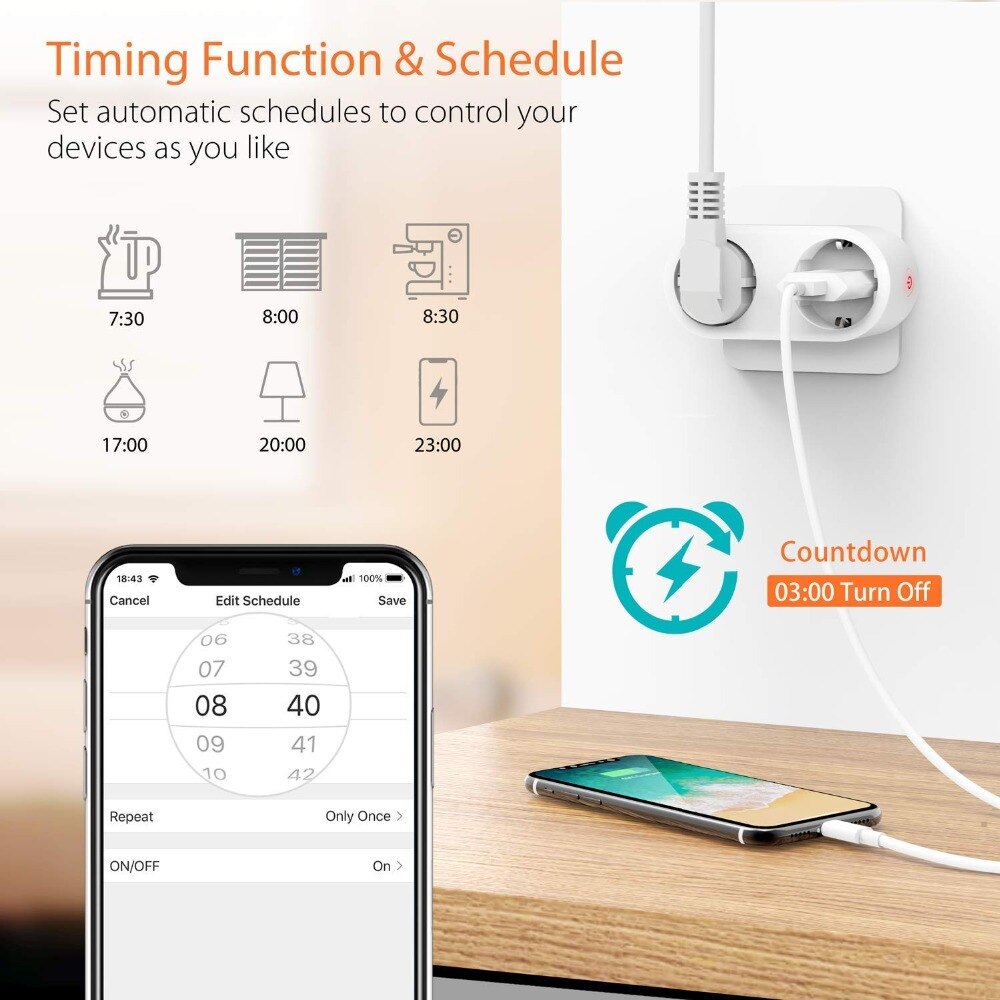 PowerControl SmartPlug: Enchufe inteligente programable con control de energía, control por voz y temporizador. Funciona con Alexa y Google home y app Tuya mediante Wifi.